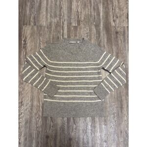 STYLE REPUBLIC Striped V-Neck Sweater Soft Knit Pullover Gray White